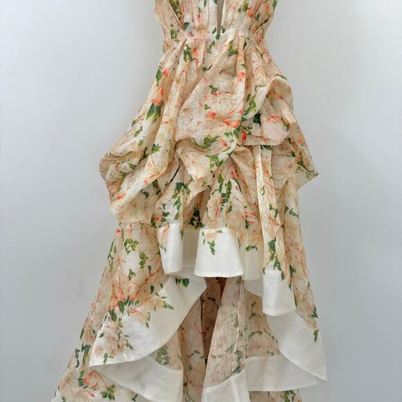 ZIMMERMANN Natura Draped Strapless Dress High-Low Azalea Floral 0 (US4) - Picture 5 of 16